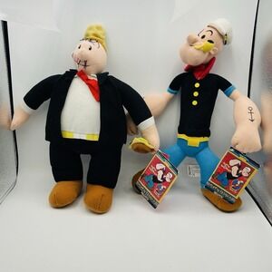Vintage Popeye The Sailorman and Pals 2 Plush Lot Wimpy W/ Burger 2002 Kellytoy